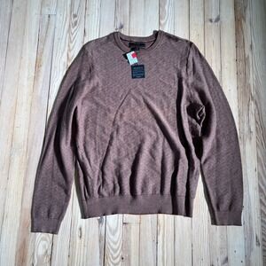 Jos A Bank Reserve Sweater Mens Large Brown Silk Cotton Herringbone Crewneck NWT